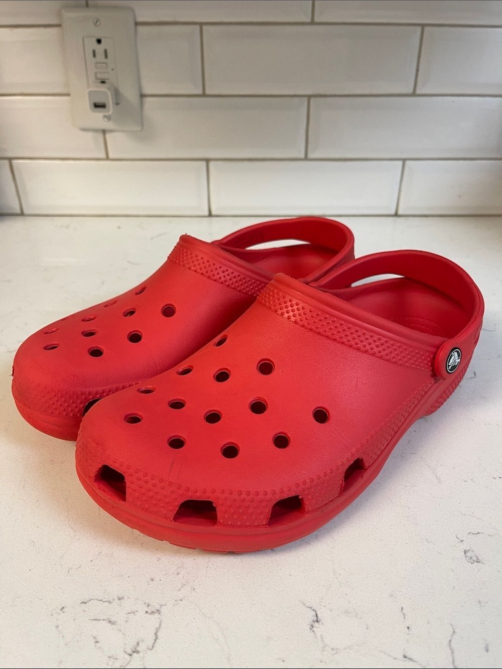 Crocs Classic Clog Red Fun Rubber Shoes Unisex Adult M9/ W11 Water Beach Shoes